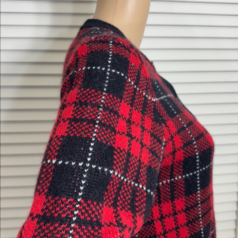 Brooks Brothers Red and Black Plaid Wool & Angora Blend Cardigan Medium - Picture 5 of 11